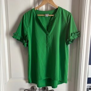 Chico's Green Flutter Sleeve Ruffled Blouse